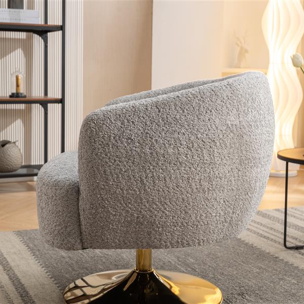 048-Chenille Fabric Swivel Chair With Gold Metal Round Base,Light Gray