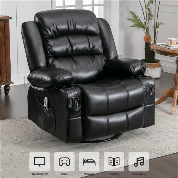 Massage Swivel Rocker Recliner Chair with Vibration Massage and Heat Ergonomic Lounge Chair for Living Room with Rocking Function and Side Pocket 2 Cup Holders USB Charge Port