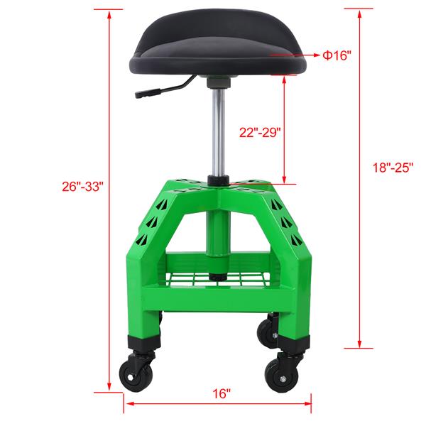 Pneumatic 360 Degree Swivel Stool, Mechanics Rolling Creeper Seat, Heavy Duty Rolling Mechanics Stool, Shop Stool with Casters green