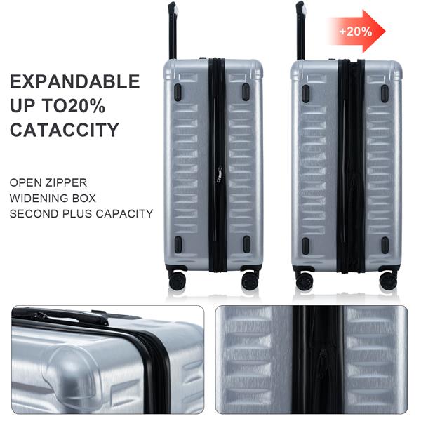 Luggage Sets New Model Expandable ABS+PC 3 Piece Sets with Spinner Wheels Lightweight TSA Lock (20/24/28),SILVER