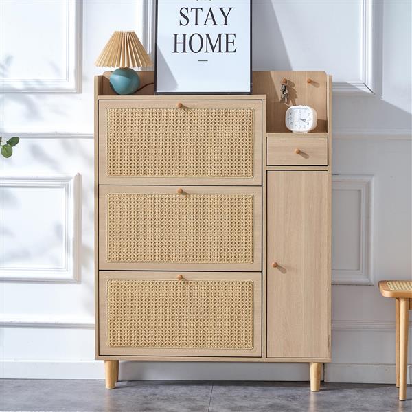 Modern minimalist storage cabinet MDF bed top cabinet Japanese rattan shoe cabinet, small home furniture. Suitable for hallways and living rooms