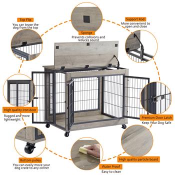 Furniture Dog Cage Crate with Double Doors on Casters. Grey, 31.50\\'\\' W x 22.05\\'\\' D x 24.8\\'\\' H.