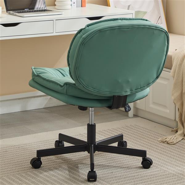 Armless-Office Desk Chair with Wheels: PU Leather Cross Legged Wide Chair,Comfortable Adjustable Swivel Computer Task Chairs for Home,Office,Make Up,Small Space,Bed Room