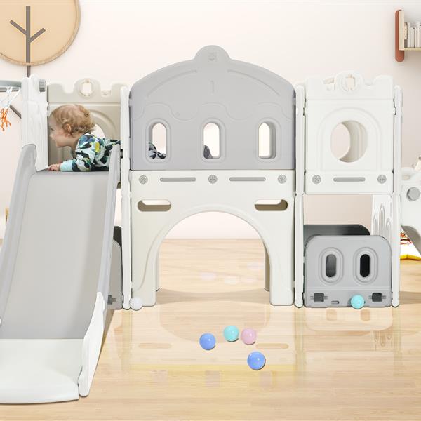 Kids Slide Playset Structure,  Castle Climber with Slide and Basketball Hoop, Toy Storage Organizer for Toddlers, Kids Climbers Playhouse for Indoor Outdoor Playground Activity