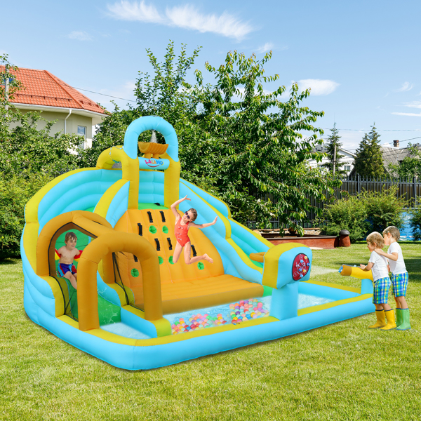 Inflatable castle for children with inflator 450W, slide, jump area, climbing wall, 395 x 350 x 260 cm