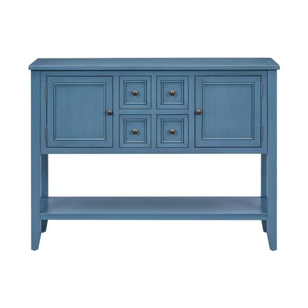 Series  Ample Storage Vintage Console Table with Four Small Drawers and Bottom Shelf for Living Rooms, Entrances and Kitchens (Light Navy