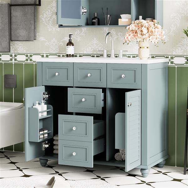 36" Bathroom Vanity Cabinet with Sink Combo Set, Undermount Resin Sink, Free Standing Vanity Set with 2 Drawers& Soft Closing Doors, Solid Wood Frame Bathroom Cabinet, Blue