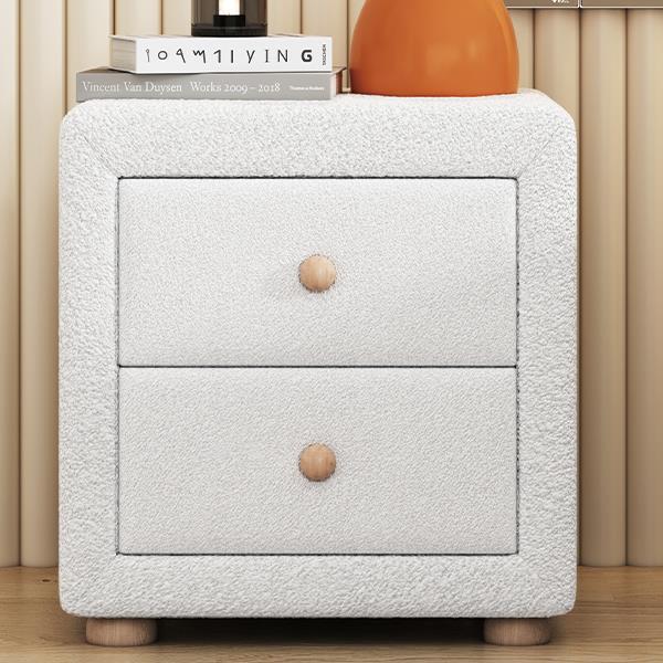 Teddy Fleece Nightstand with 2 Drawers, White