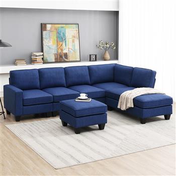 [VIDEO provided] [New] 104.3*78.7\\" Modern L-shaped Sectional <b style=\\'color:red\\'>Sofa</b>,7-seat Linen Fabric Couch Set