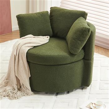 Fabric Swivel And Storage Chair With Back Cushion For Living Room,Green