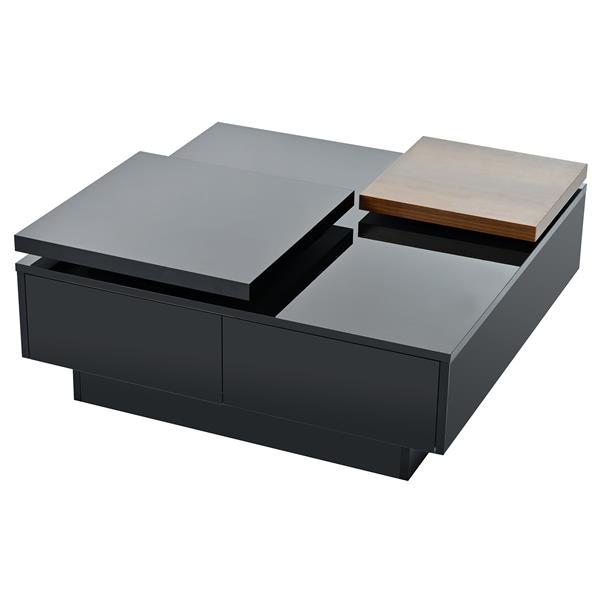 Movable Top Coffee Table, Modern Square Wood Coffee Table with High Gloss finish, 4 Hidden Storage Drawers for Living Room