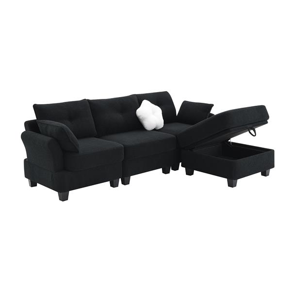 [VIDEO provided] [New] 92*63"Modern Teddy Velvet Sectional Sofa,Charging Ports on Each Side,L-shaped Couch with Storage Ottoman,4 seat Interior Furniture for Living Room, Apartment,3 Colors(3 pillows)