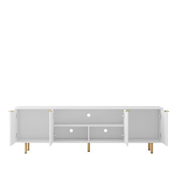 White Modern TV Stand Fluted 68\\" with Power Outlet, Entertainment Center with Storage Doors, TV Console Media Cabinet,  for 55+ Inch TV, Living Room