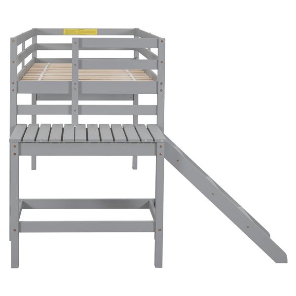 Twin Loft Bed with Platform,ladder,Grey