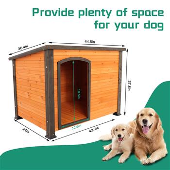 44\\"Dog House Outdoor & Indoor  Wooden Dog Kennel for Winter with Raised Feet Weatherproof for Large Dogs(Gold red and black)(M)