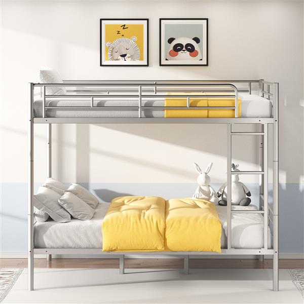 Metal Loft Bed Full Size, Heavy Duty Metal Loft Bed Frame with Dual Ladders & Safety Guardrail, No Box Spring Needed, Space-Saving Loft Bed for Juniors Teens Adults (silver)