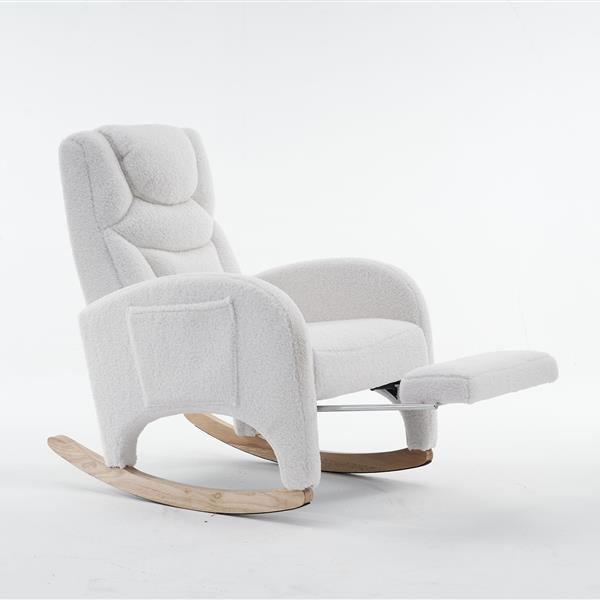 052-Teddy Fabric Nursery Rocking Chair With Adjustable Footrest,Ivory