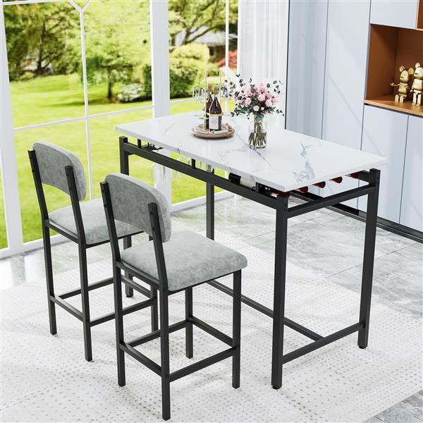 Kitchen Table Set, Dining Table and Chairs for 2, 3 Piece Dining Room Table Set with 2 Upholstered Chairs, Bar Dining Table Set for Small Spaces, Apartment, Breakfast, Pub, Rustic Black