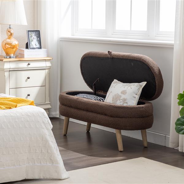 036-Boucle Fabric Storage Bench Bedroom Bench With Wood Legs For Living Room Bedroom Indoor,Brown