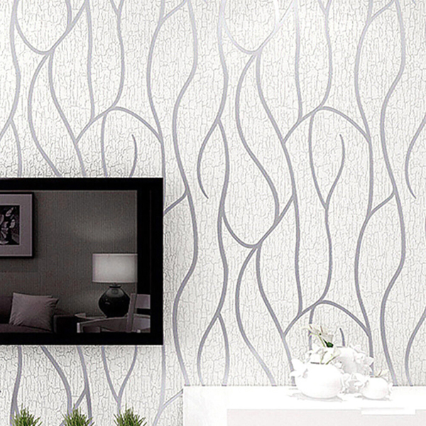 9.5M Sliver Grey Damask Wave Wallpaper Roll Silver Grey Wall Paper Roll Home Dec