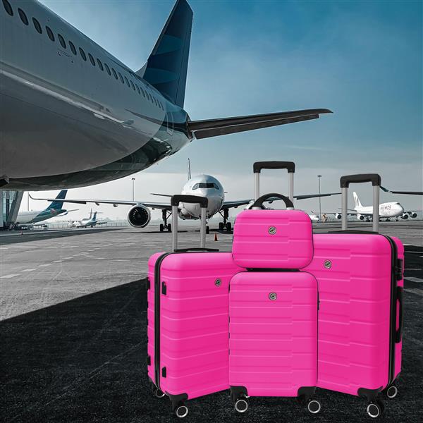 4 Piece Hard Shell Luggage Set,Carry on Suitcase with Spinner Wheels,Family Luggage Set,Rose Red(12/20/24/28in)