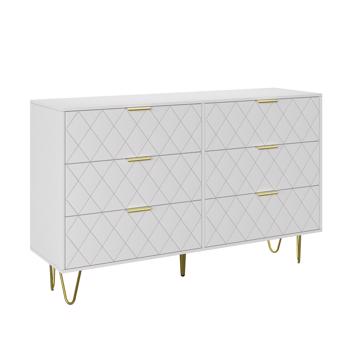 Modern white 6 Drawers for Bedroom,Wooden drawers with Gold Handles, Chest Dresser with Deep Drawers for living room 