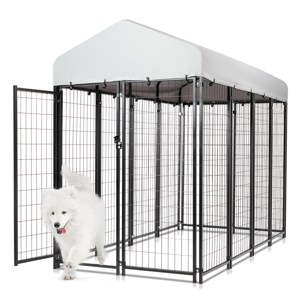 8x4x6 FT Outdoor Dog Kennel for Large Dogs, Heavy Duty Welded Wire Steel Dog Playpen Fence with UV-Resistant Waterproof Cover