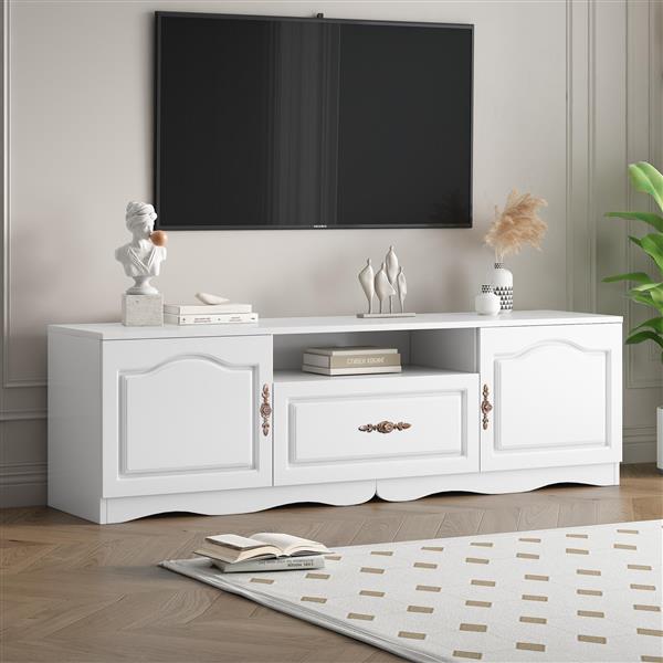 Modern TV Stand for 60+ Inch TV, with 1 Shelf, 1 Drawer and 2 Cabinets, TV Console Cabinet Furniture for Living Room