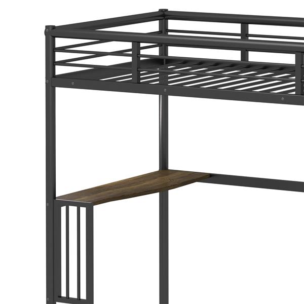 Twin Metal Loft Bed with Desk, Ladder and Guardrails,bookdesk under bed , Black