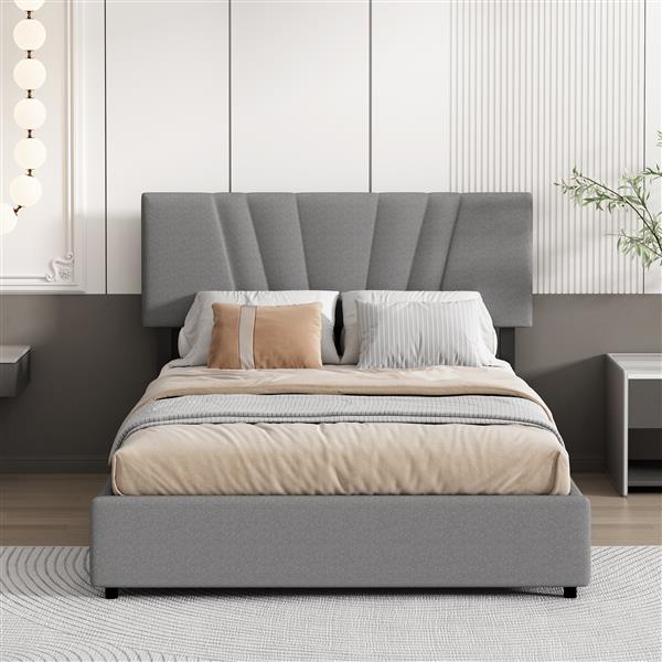 Full Upholstered Platform Bed with Lifting Storage, Full Size Bed Frame with Storage and Tufted Headboard,Wooden  Full Platform Bed for Kids Teens Adults,No Box Spring Needed( Full, Gray)