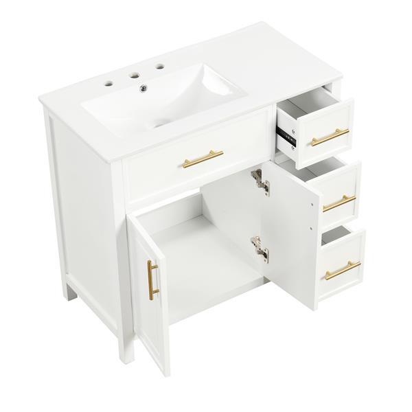 36" Bathroom Vanity with Sink Top, Bathroom Vanity Cabinet with Two Doors and Three Drawers, Solid Wood , MDF Boards ,One Package, Off White