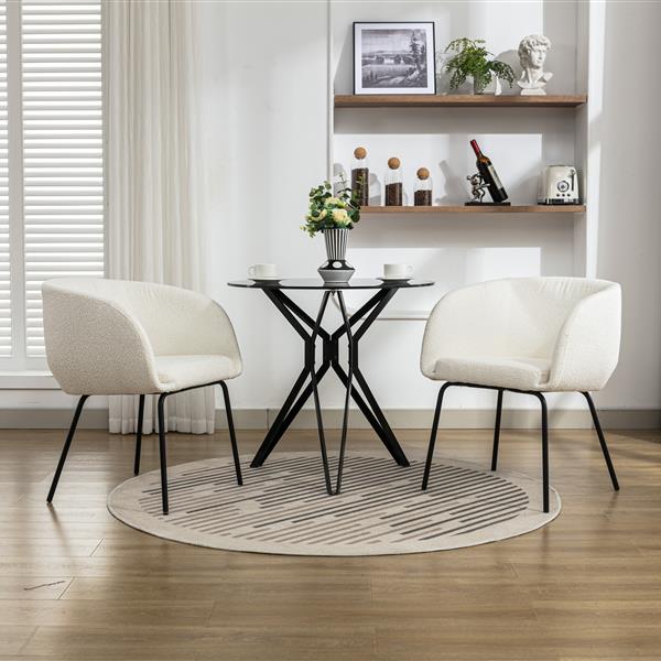 040-Set of 2 Boucle Fabric Dining Chairs With Black Metal Legs,Ivory