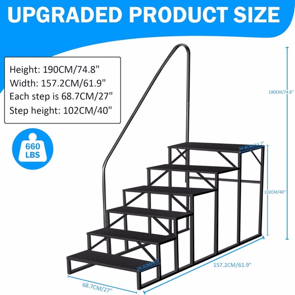 房车阶梯 6 阶梯，防滑房车阶梯，带扶手的热水浴缸阶梯，660 磅房车梯，适用于第五轮房车，活动房屋阶梯（TEMU仅可自提）-6