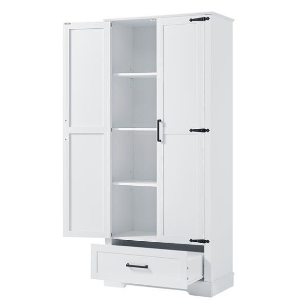 Tall Bathroom Storage Cabinet, Cabinet with Two Doors and One Drawer, Adjustable Shelf, MDF Board, White