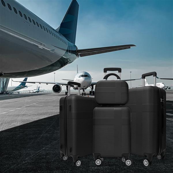 Luggage 4 Piece Set with Spinner Wheels, Hardshell Lightweight Suitcase with TSA Lock,Checked Luggage,Black(12/20/24/28in)