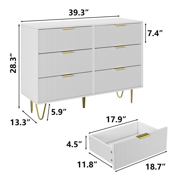 Modern white 6 Drawers for Bedroom,Wooden drawers with Gold Handles, Chest Dresser with Deep Drawers for living room 