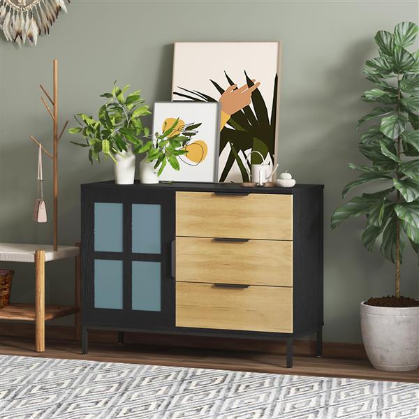 DRESSER CABINET BAR CABINET storge cabinet Glass door side cabinet lockersEmbedded metal handle can be placed in the living room, bedroom, dining room, black+brown