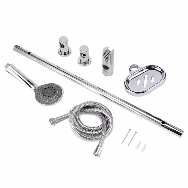 Slider Rail Shower Riser Kit Stainless Soap Bar Holder Hose Head Set