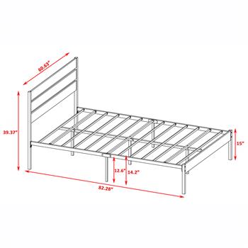 Queen Size Bed Frame with Wood Headboard, Metal Frame with Strong Slats, Noise Free,No Box Spring Needed-Brown