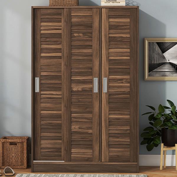 3-Door Shutter Wardrobe with shelves, Walnut