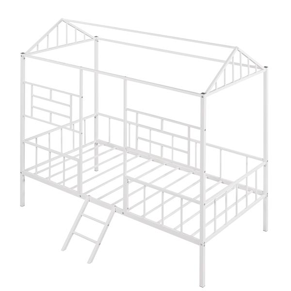 Metal House Bed Frame Twin Size with Slatted Support No Box Spring Needed White