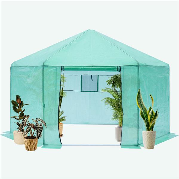 Walk-in Greenhouse Hexanal Upgrade Reinforced Frame Heavy Duty Plastic Greenhouse Reinforced Thickened Waterproof Insulation(13.1*8.6 ft)