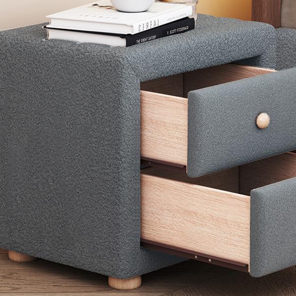 Teddy Fleece Nightstand with 2 Drawers, Gray