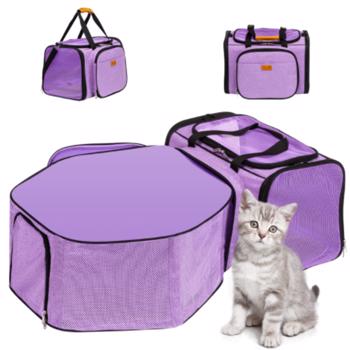 Cat Carrier Detachable Pet Carrier Airline Approved Foldable Expandable Travel Pet Bag 3 in 1 Soft Side Small Dog Cat Bed Indoor and Outdoor Pet Mobile Tent (Purple)