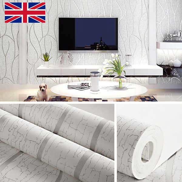 9.5M Sliver Grey Damask Wave Wallpaper Roll Silver Grey Wall Paper Roll Home Dec