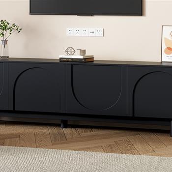 Graceful TV Stand with Arch Cabinets for TVs Up to 78\\'\\', Minimalist Entertainment Center with Solid Wood Legs, Practical Media Console with Adjustable Shelves for Living Room, Black