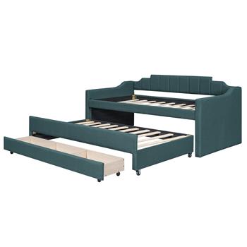 Twin Size Upholstered Daybed with Trundle and Three Drawers,Green