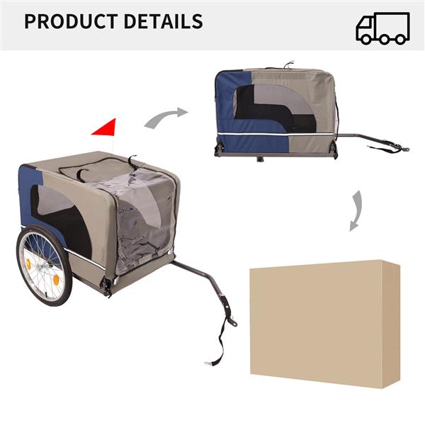 Dog Bike Trailer, Breathable Mesh Dog Cart with 3 Entrances, Safety Flag, 8 Reflectors, Folding Pet Carrier Wagon with 20 Inch Wheels, Bicycle Carrier for Medium and Small Sized Dogs