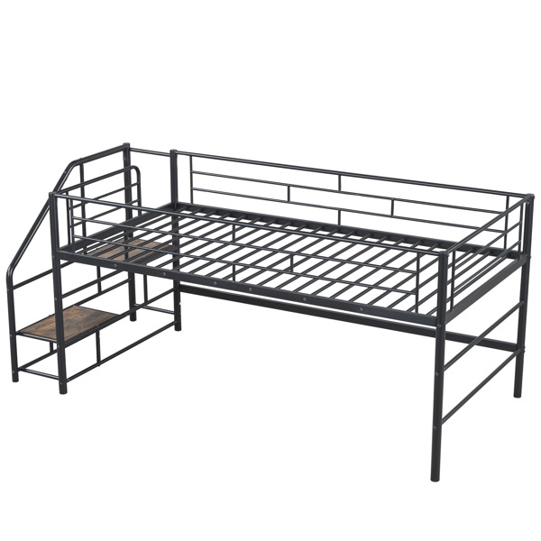 Mid Loft Bed with Storage stairs, Twin, Black