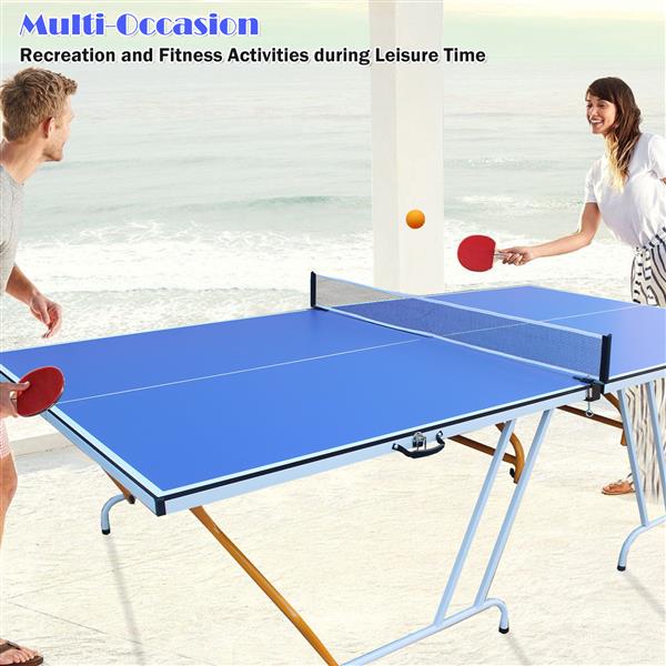 9ft Mid-Size Table Tennis Table Foldable & Portable Ping Pong Table Set for Indoor & Outdoor Games with Net, 2 Table Tennis Paddles and 3 Balls